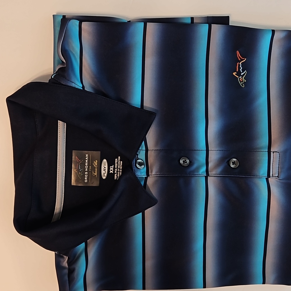 Greg Norman | Men's Navy Tasso Elba Golf Active Performance Stripes Polo  XXL